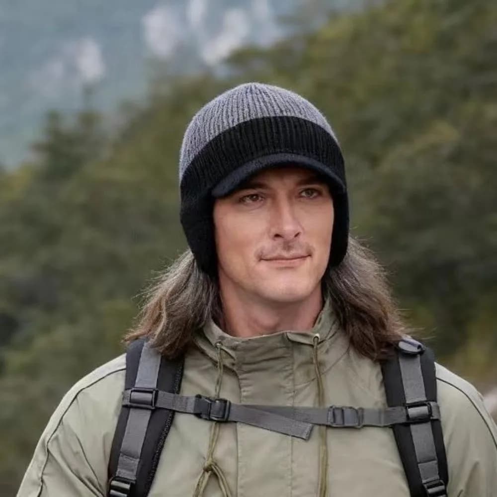 Berretto Invernale da Uomo con Paraorecchie, Cappello in Lana Lavorato a Maglia, Caldo per Sci, Berretto Casual con Visiera Corta