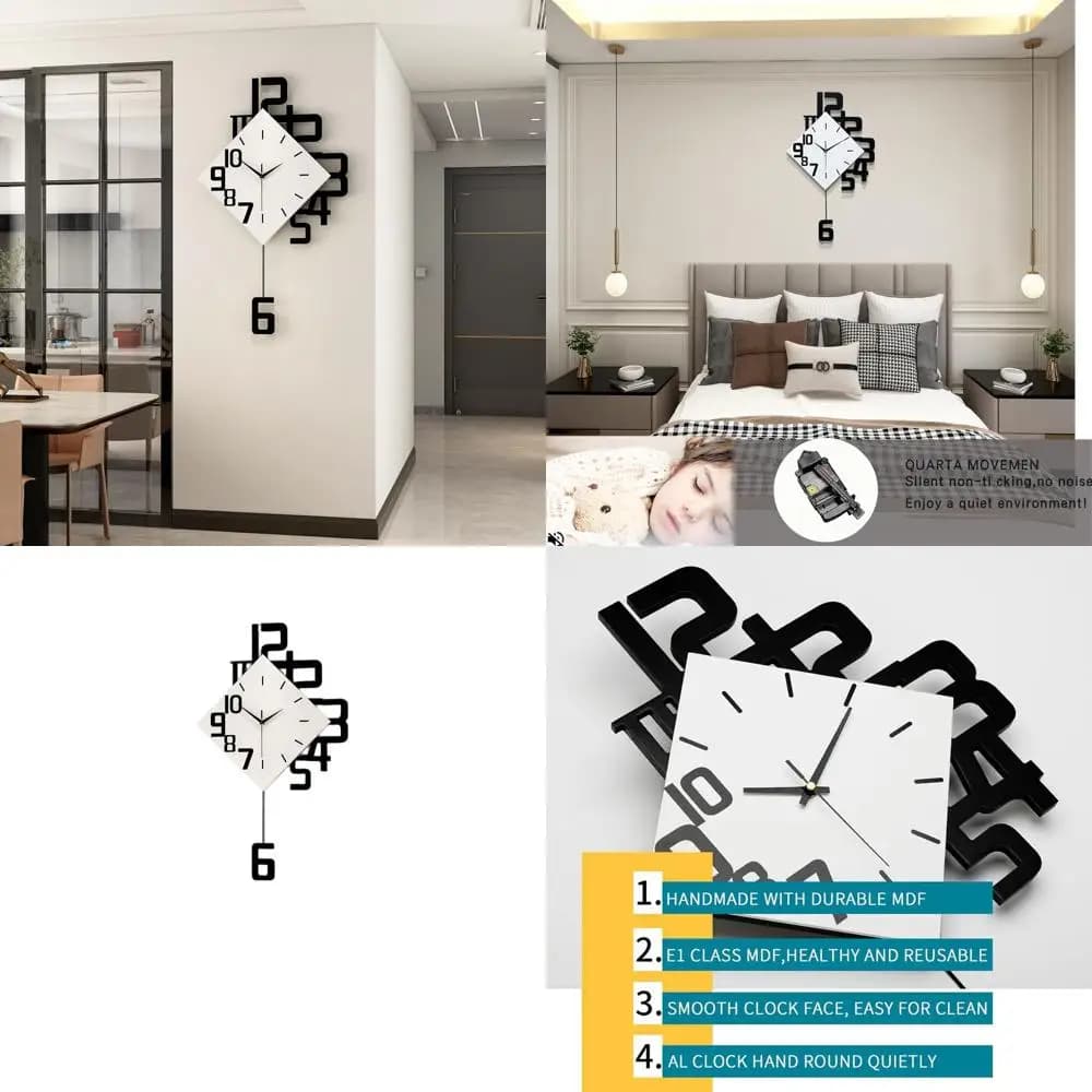 30 Orologio da parete silenzioso a pendolo in legno - Alimentato a batteria per l'arredamento di casa, ufficio, cucina, camera da letto
