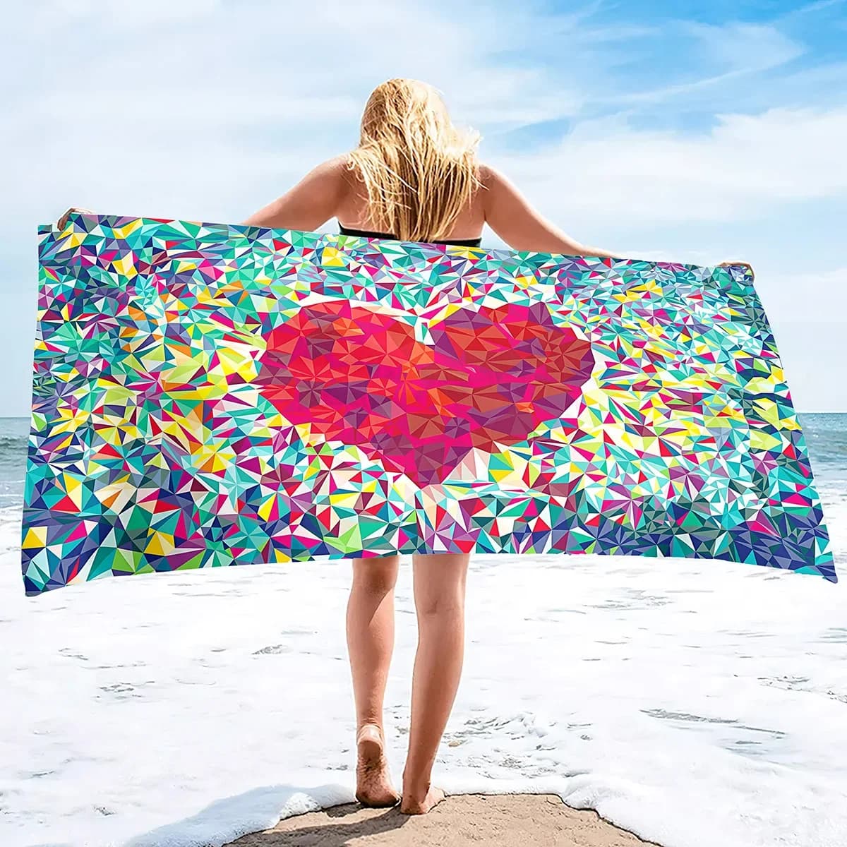 Asciugamano da spiaggia senza sabbia Asciugatura rapida extra large leggero compatto da viaggio Hawaii Asciugamano da piscina da campeggio per adulti Cuore astratto