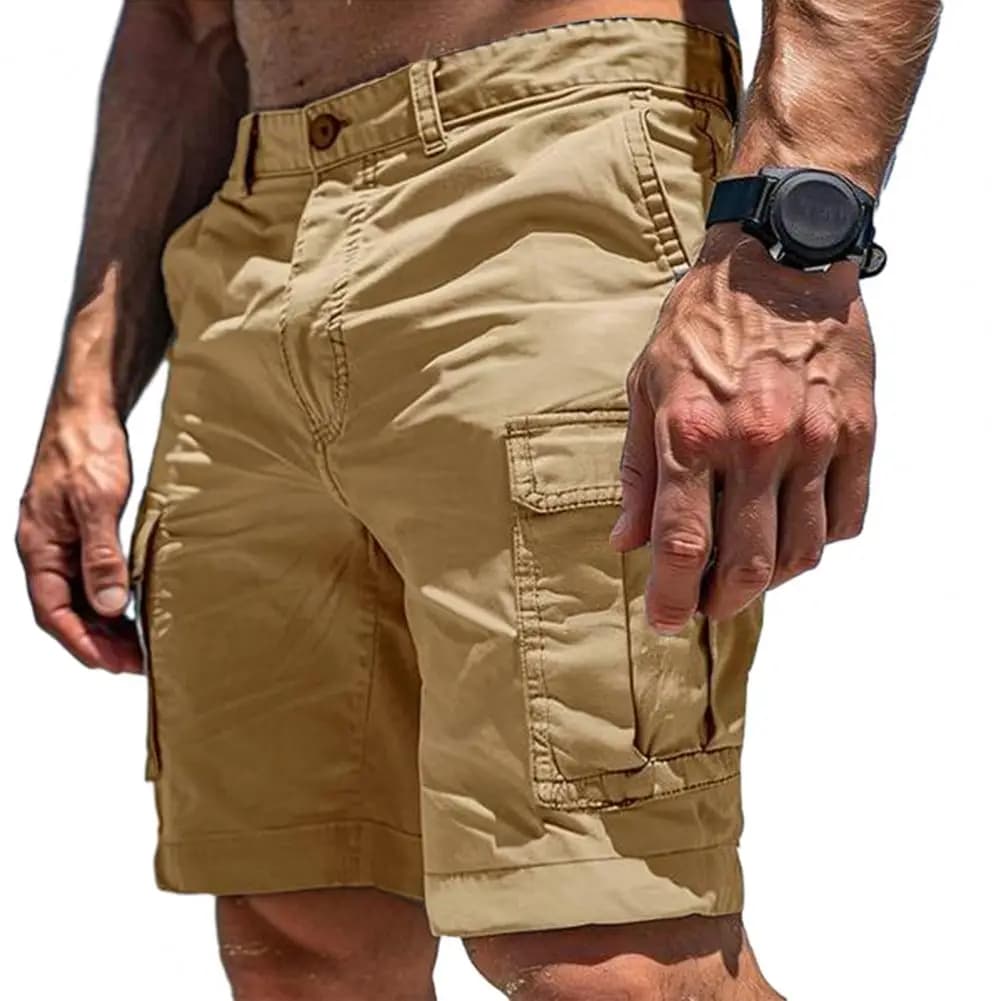 Pantaloncini Cargo da Uomo Taglie Forti Estivi con Bottoni e Cerniera, Lunghezza al Ginocchio, Multitasche, Casual da Esterno, da Spiaggia, da Lavoro