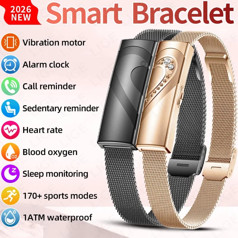 LIGE Nuovo Braccialetto Smart per Coppie, Contapassi Sportivo, Monitoraggio HRV e Pressione Sanguigna, Promemoria Chiamate, Regalo per San Valentino