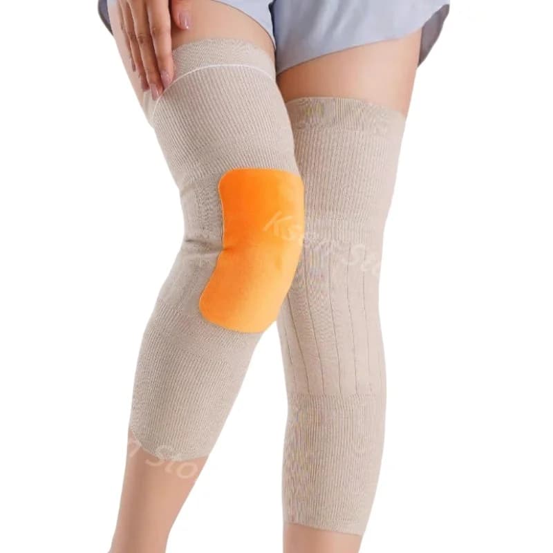 1 paio di ginocchiere protettive invernali in lana e cashmere scaldamuscoli maniche foderate in pile spesso ginocchiera supporto termico per le gambe