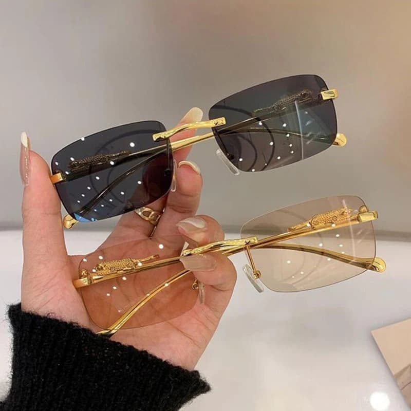 Occhiali da sole quadrati senza montatura leopardati di marca di lusso Occhiali da sole senza montatura moda donna UV400