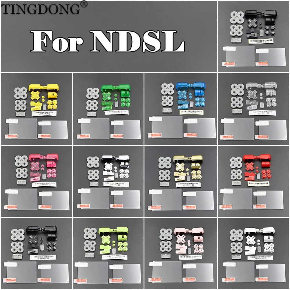 For NDSL Conductive Rubber Pad & Protective Film Full Set Buttons Replacement for NDSL Game Console a B X Y L D-Pad Cross Key
