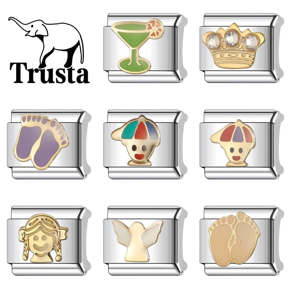 Truta 2024 New Romantic Crown Boys Girls Charm Italian Links 9mm bracciale in acciaio inossidabile per le donne gioielli fai da te all'ingrosso N052
