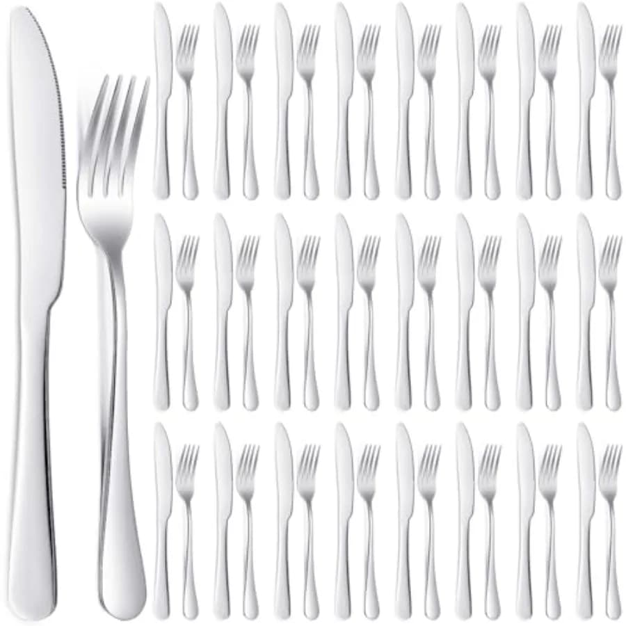 50 Pieces Stainless Steel Forks ware Set Dinner Forks and Knives Flatware Tableware Cutlery Set for Kitchen Restaurant Inch 9.0