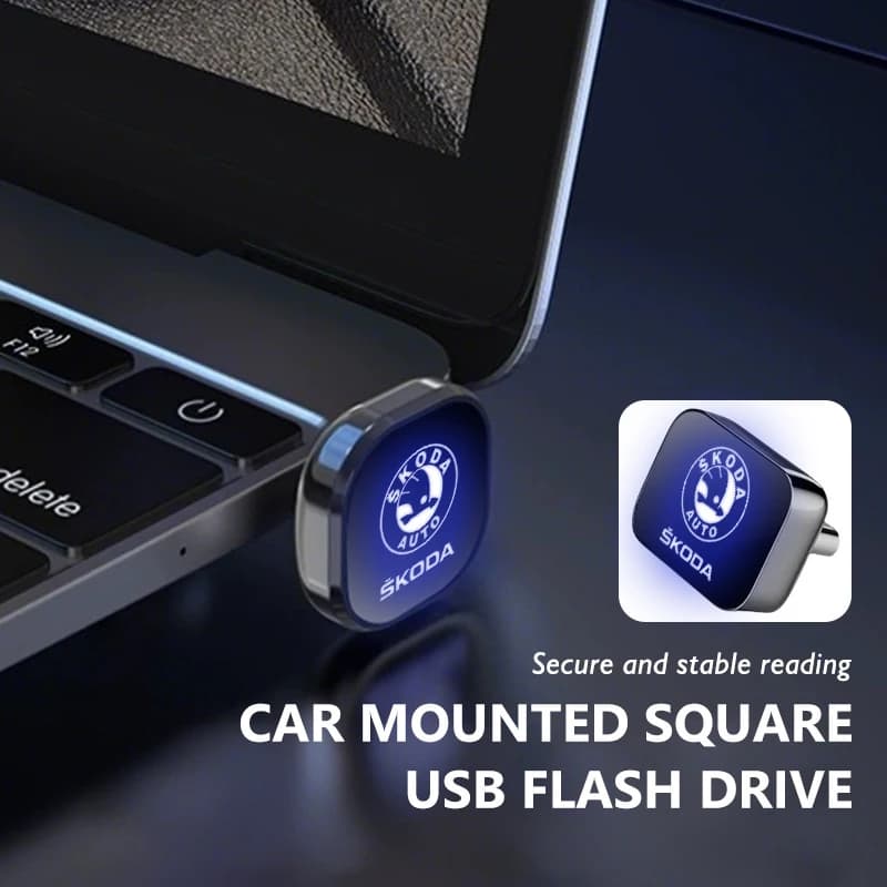 Car Dashboard Portable Storage 32GB/64GB Square USB Flash Drive For Skoda Fabia Kamiq Superb MK3 VisionS Yeti Scala Enyaq-iV