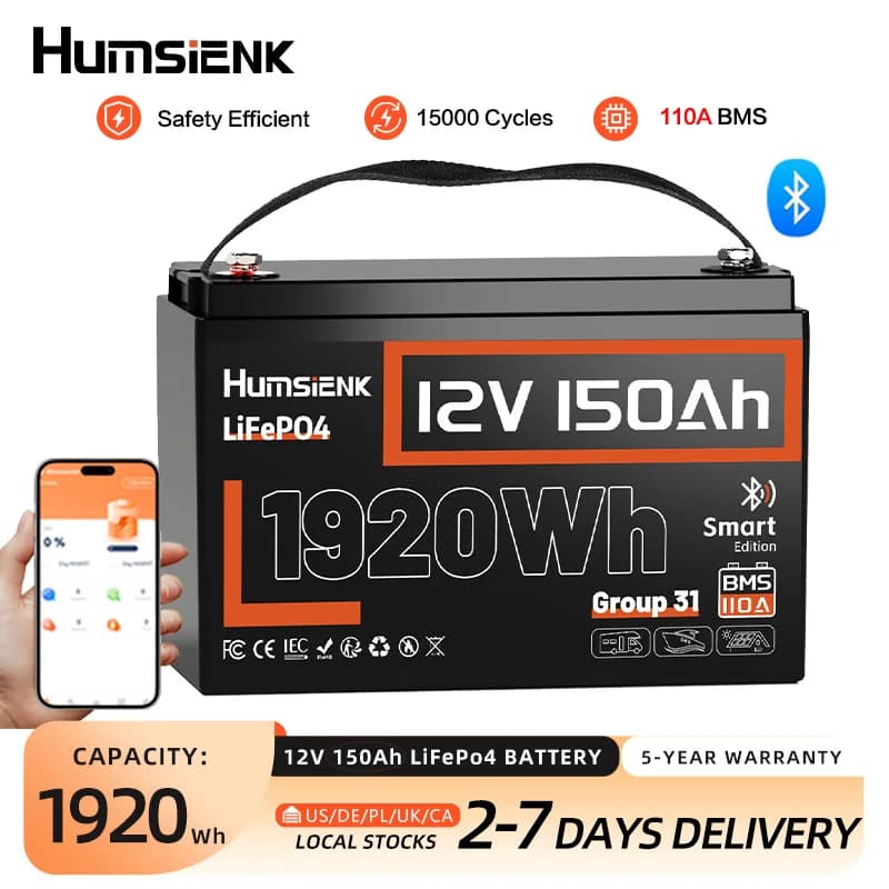 Lithium Battery LiFePO4 Humsienk 12V 150AH with low temperature protection and 110A integrated BMS for towing motor/ GP