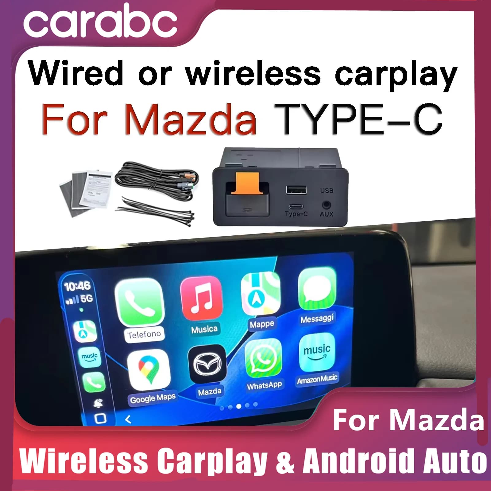 Wireless or Wired carplay Android auto module type-c Adapter For Retrofit Mazda 2 3 6 CX3 CX5 CX8 CX9 MX5 USB HUB TK78669U0C Kit