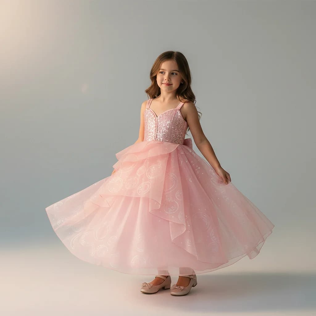 Adorable Soft Pink Dress with Sparkling Sequin Bodice and Voluminous Tulle Skirt Easter Celebration Costume for Little Girls