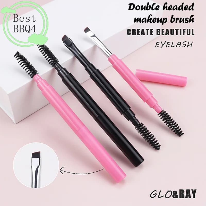 (BBQ4) Pennello per sopracciglia portatile a doppia testa, pennello a spirale per eyeliner con coperchio, pennello per trucco, strumento per extension ciglia