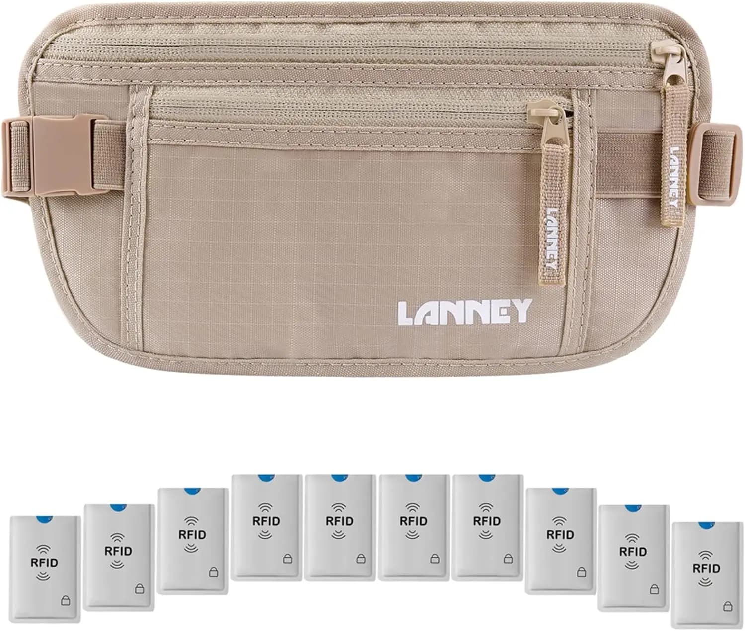 Slim hidden travel wallet for women and men with RFID blocking money belt