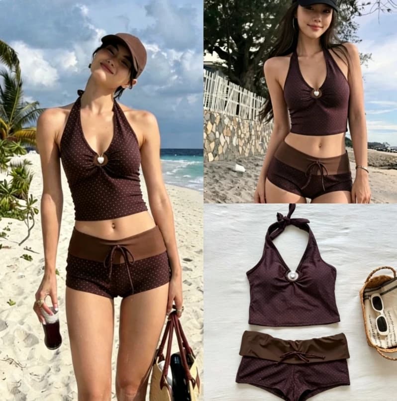 Costume da bagno due pezzi coreano Y2K da donna, bikini con stampa e volant, top halter e minigonna per vacanze al mare