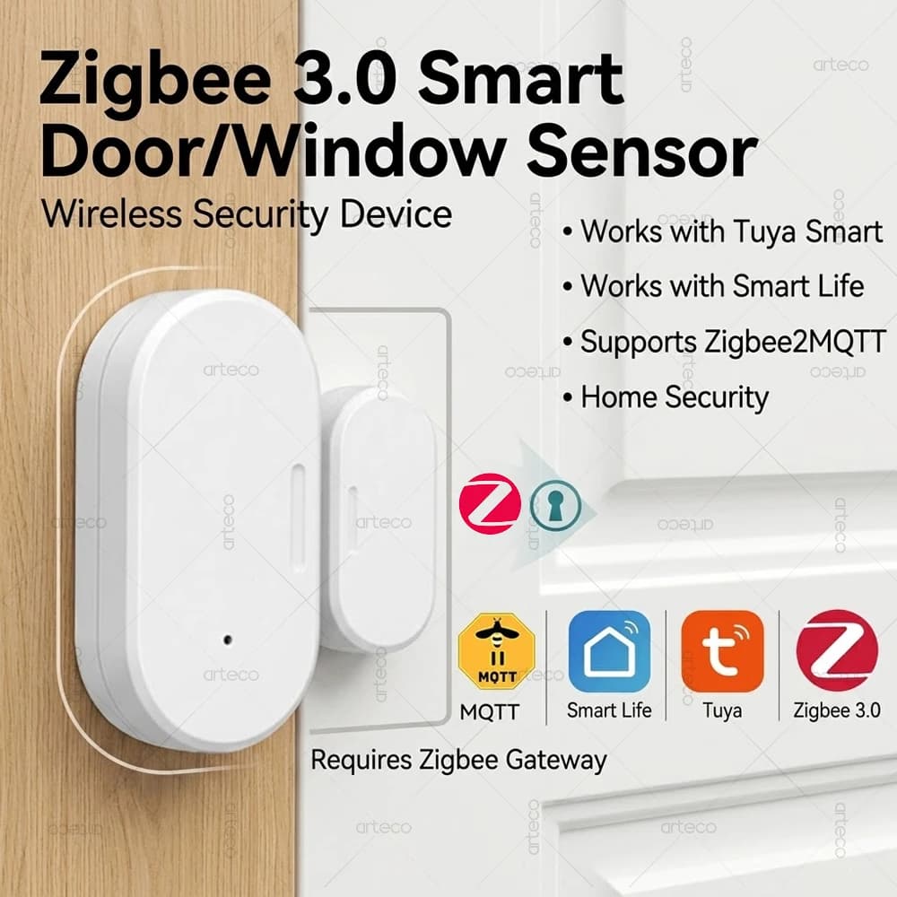 Sensore per porte e finestre Zigbee 3.0, rilevatore di porte aperte e chiuse, sensore di contatto per sistema di allarme di sicurezza domestica intelligente per Z2M Home Assistant
