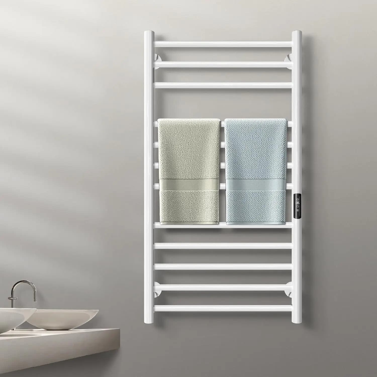 Scaldasalviette Elettrico da Parete in Acciaio Inossidabile, 12 Barre, Bianco, per Bagni