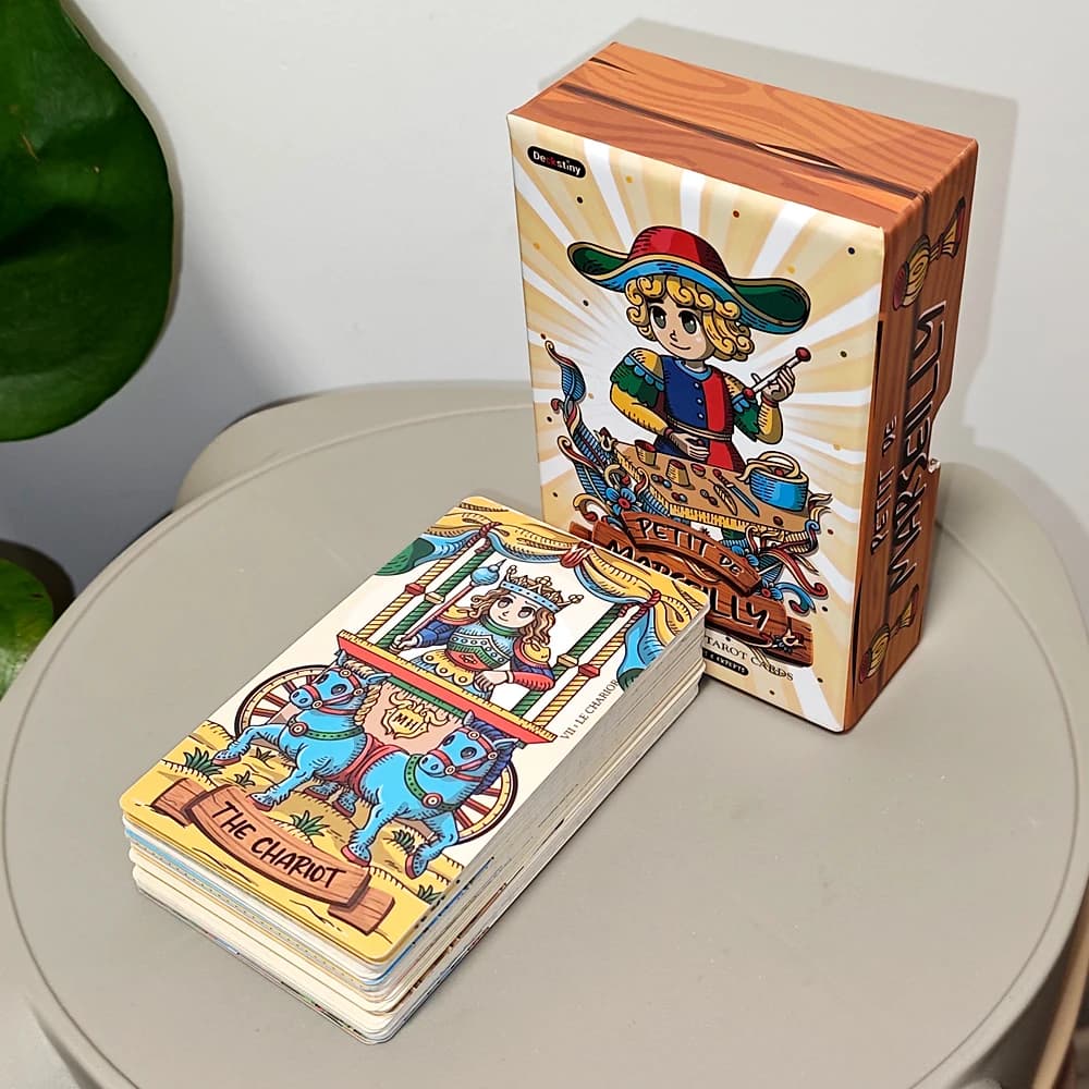 Mazzo di Tarocchi Petit De Marseilly, 12*7cm, 78 Carte Tarocchi Chibi di Marsiglia in Scatola Rigida, Cartoncino a Doppia Stampa