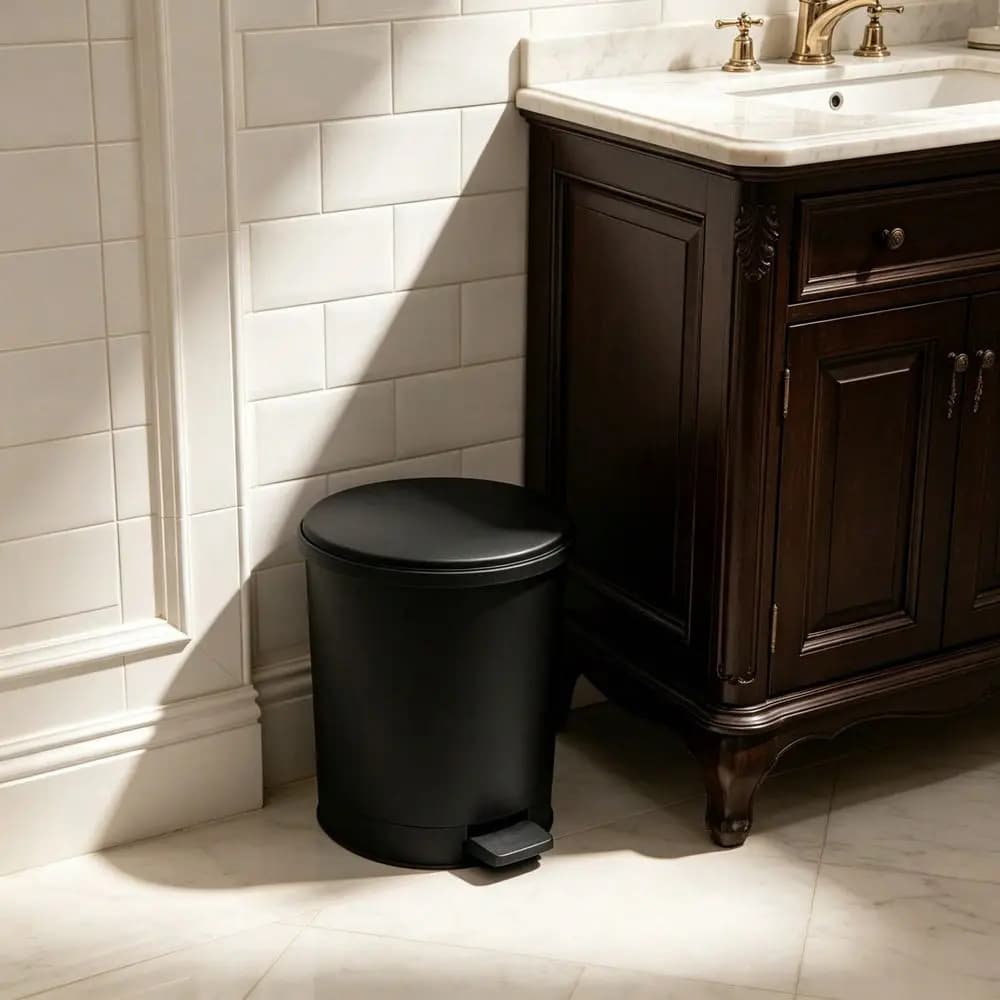 4L Black Bathroom Trash Can With Lid, Step Pedal Garbage Bin, Soft Close Small Wastebasket For Bedroom Office Toilet Ind