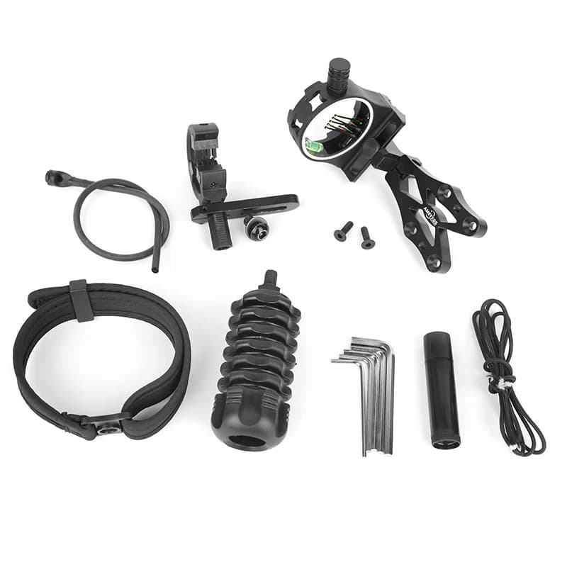 Tiro con l'arco Arco CNC 5 Pin Spazzola per mirino Freccia Resto Ammortizzatore Cavo Peep Sight RH Arco composto Caccia Tiro Bersaglio Accessori