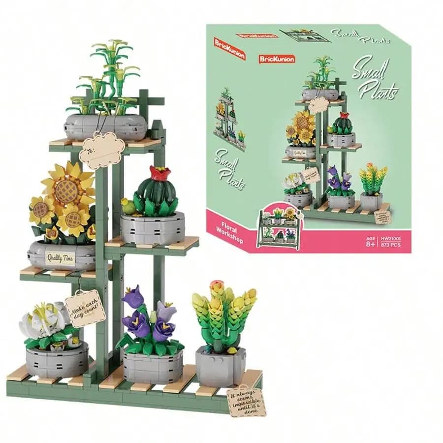 Blocchi da Costruzione con Piante Grasse in Vaso, Set di 873 Pezzi per Piante Verdi Fai-da-Te, Decorazione da Scrivania e Regalo di Pasqua