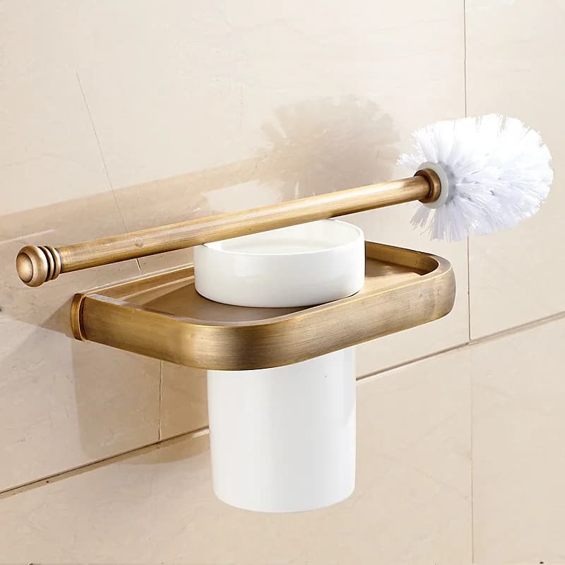 Light luxury all copper antique toilet brush vintage bathroom toilet brush holder bathroom toilet brush set