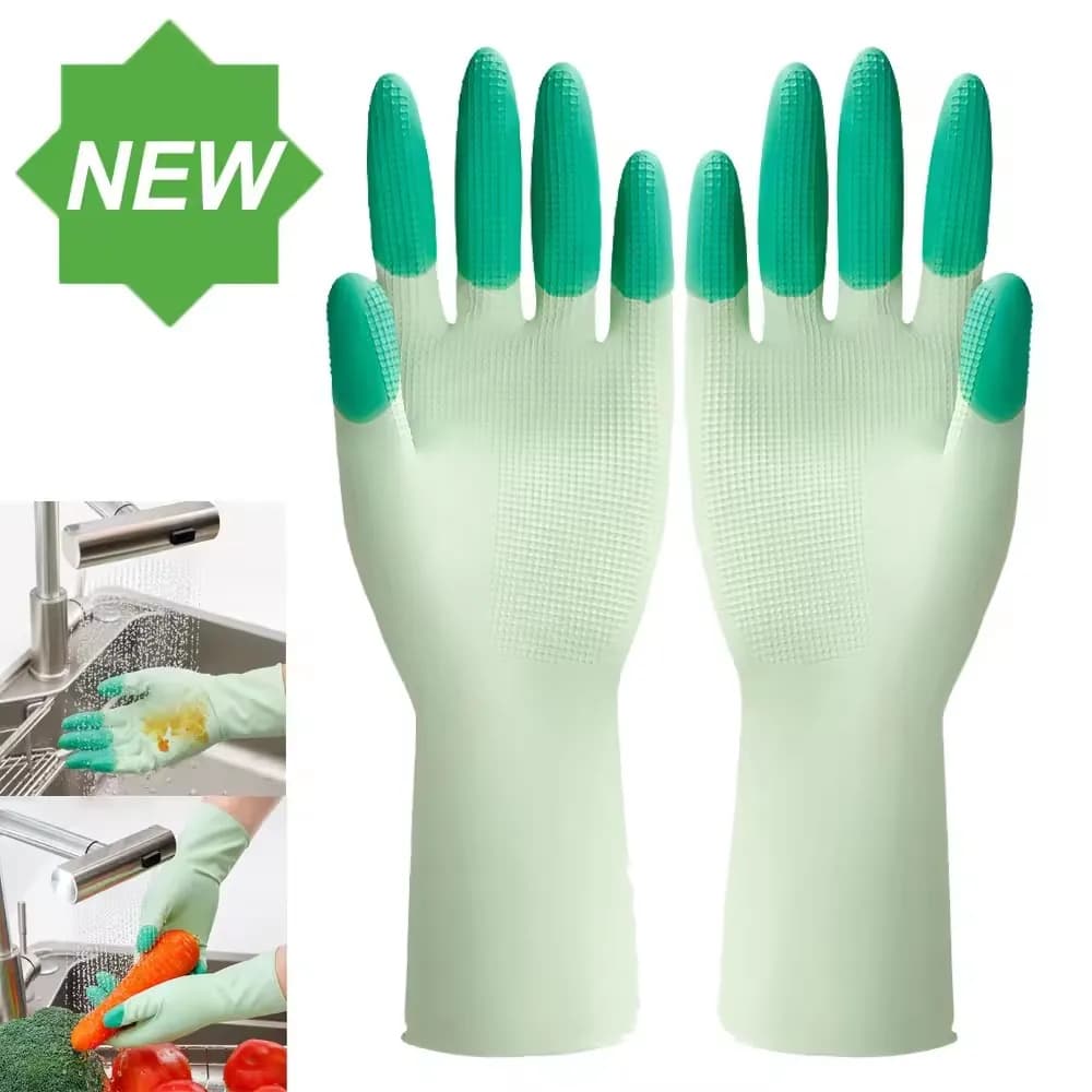 Guanti in Silicone per Lavaggio Piatti, Accessori da Cucina Antiscivolo, Comodi Guanti Lunghi per Lavare i Piatti, Riutilizzabili e Resistenti per Uso Domestico