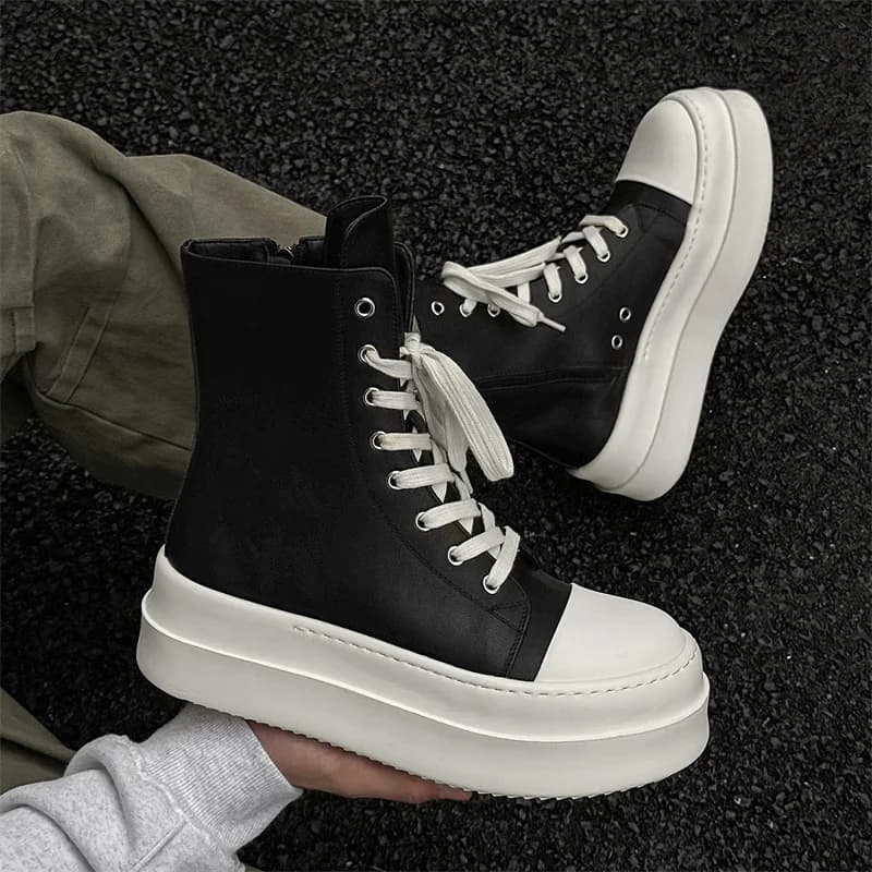stivali casual da uomo taglie forti con plateau alto scarpe in pelle naturale nera hip hop rock dress stivale da cowboy cool long moto botas