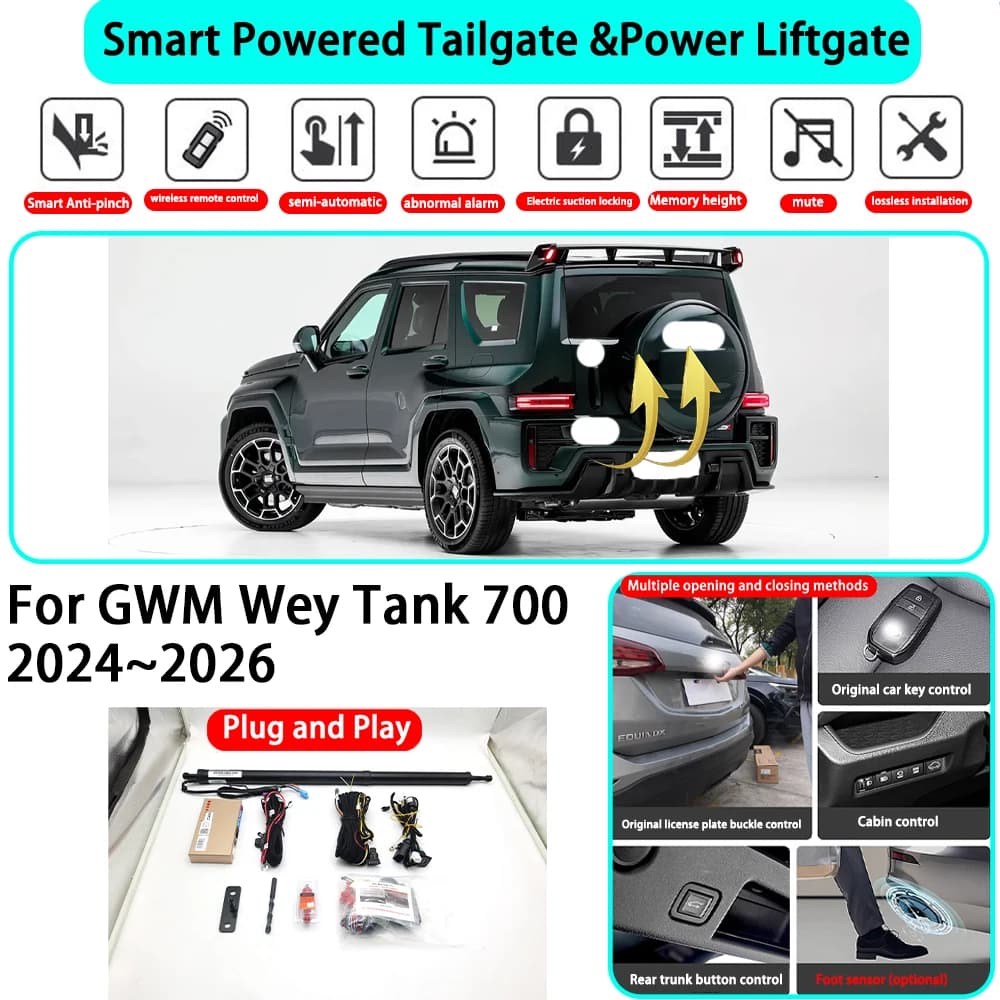 Kit Portellone Elettrico Automatico Intelligente OEM per GWM Wey Tank 700 2024~2026, Chiusura con Chiave, Plug and Play