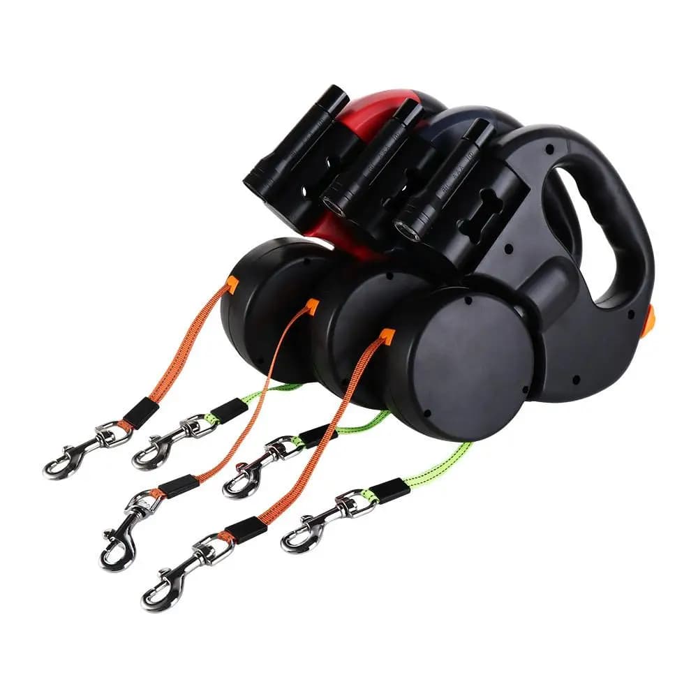 With Lights Double Dog Walking Leash Reflective Adjustable Dual Retractable Rotation Rope Plastic 360 Swivel