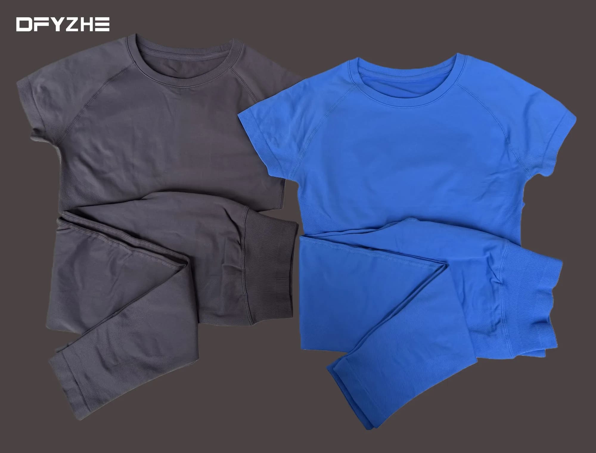 Set of 2 pieces of breathable short sleeve pants with round neck and short sleeves in impact style, leggings for yoga exercises, gym sportswear, etc.