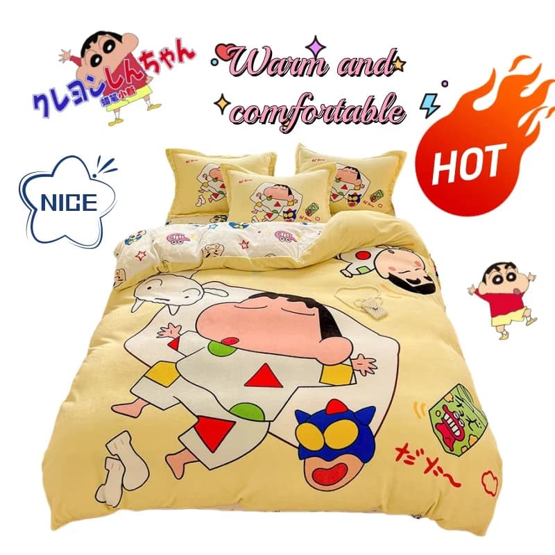 Nuovo Crayon Shin-chan Di Alto valore Semplice Dolce Confortevole Dormitorio in quattro pezzi Set di tre pezzi Copripiumino addensato Lenzuolo