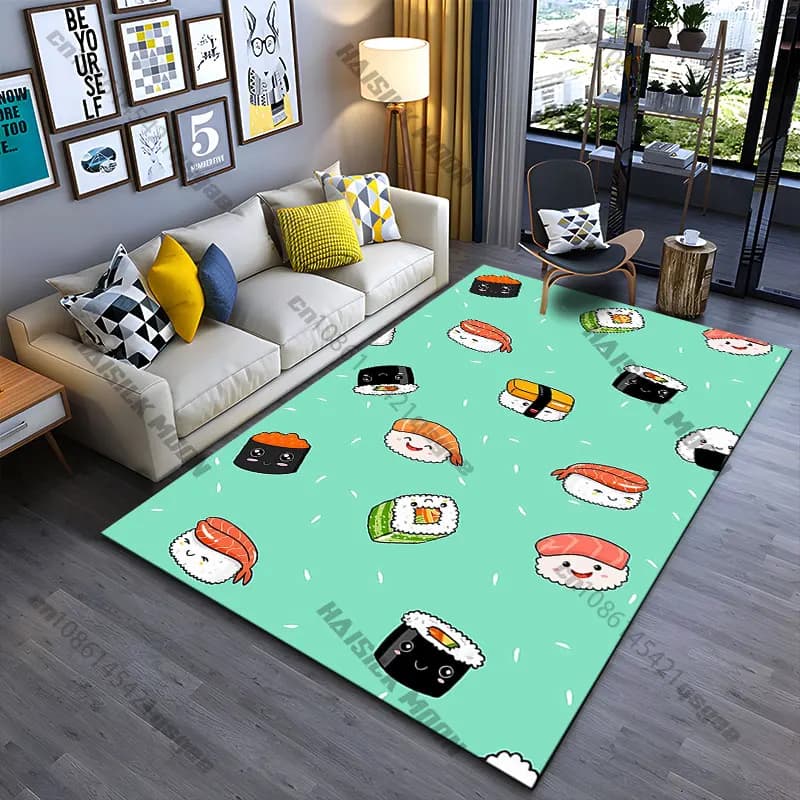 Tappeto con motivo sushi carino e sorridente, tappeto per yoga, soggiorno, decorazione per la casa, tappetino per gattonare per bambini, tappetino per il gioco