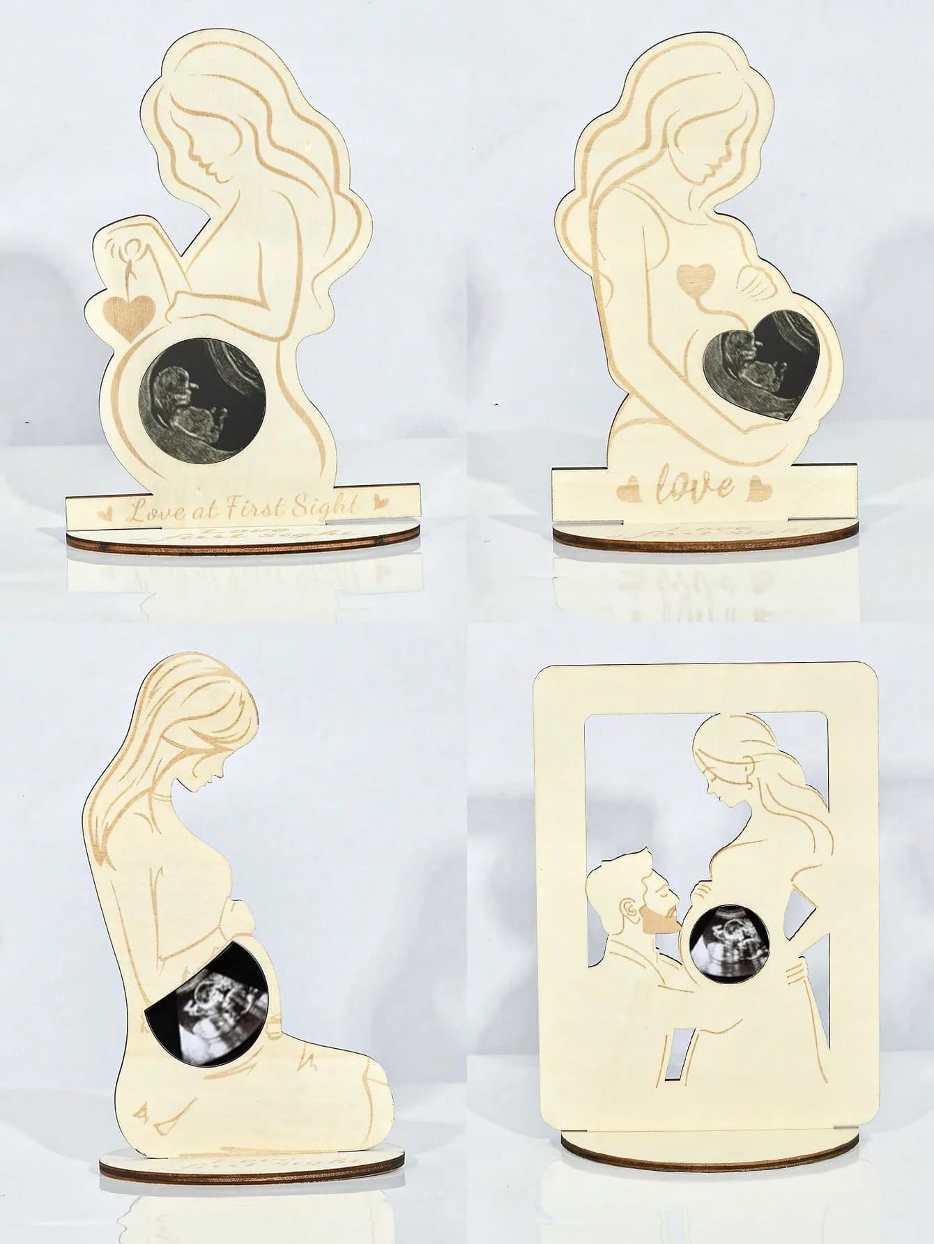 Pregnant Woman Wooden Ultrasound Photo Frame Baby Scan Picture Holder Pregnancy Announcement Baby Shower Keepsake Gift