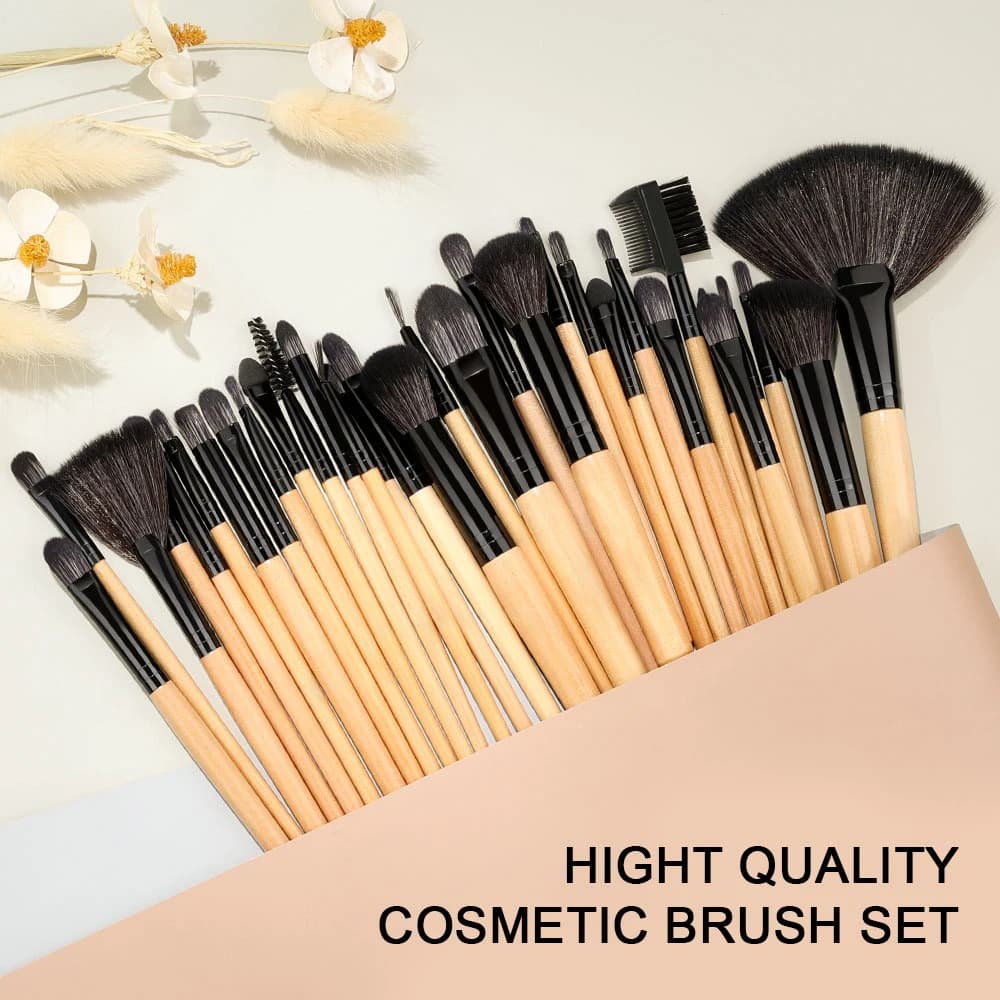 Set of 8-32 Natural Wood Makeup Brushes, Soft and Soft, Professional for Fondotinta, Cipria e Ombretto, Premium Beauty Tools