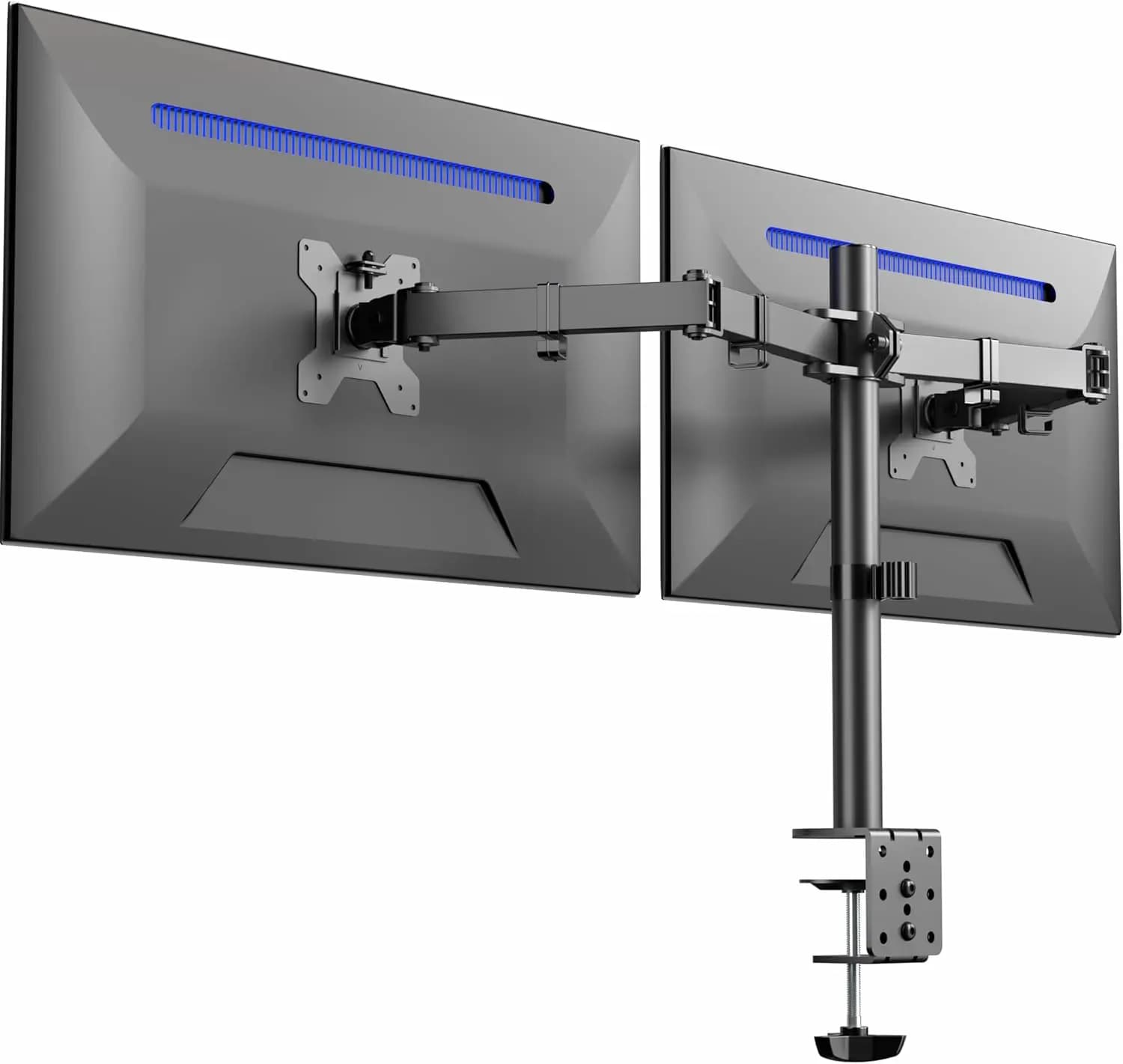 Supporto da scrivania per doppio monitor, supporto resistente completamente regolabile per 2 schermi LCD LED fino a 32 pollici, 22 libbre ciascuno, nero
