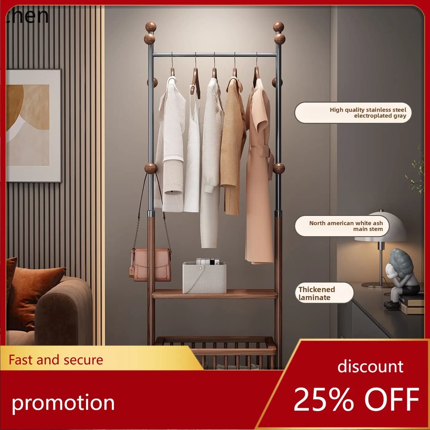 YFY Floor hanger for bedroom with integrated dirty linen basket and bedside clothes hangers