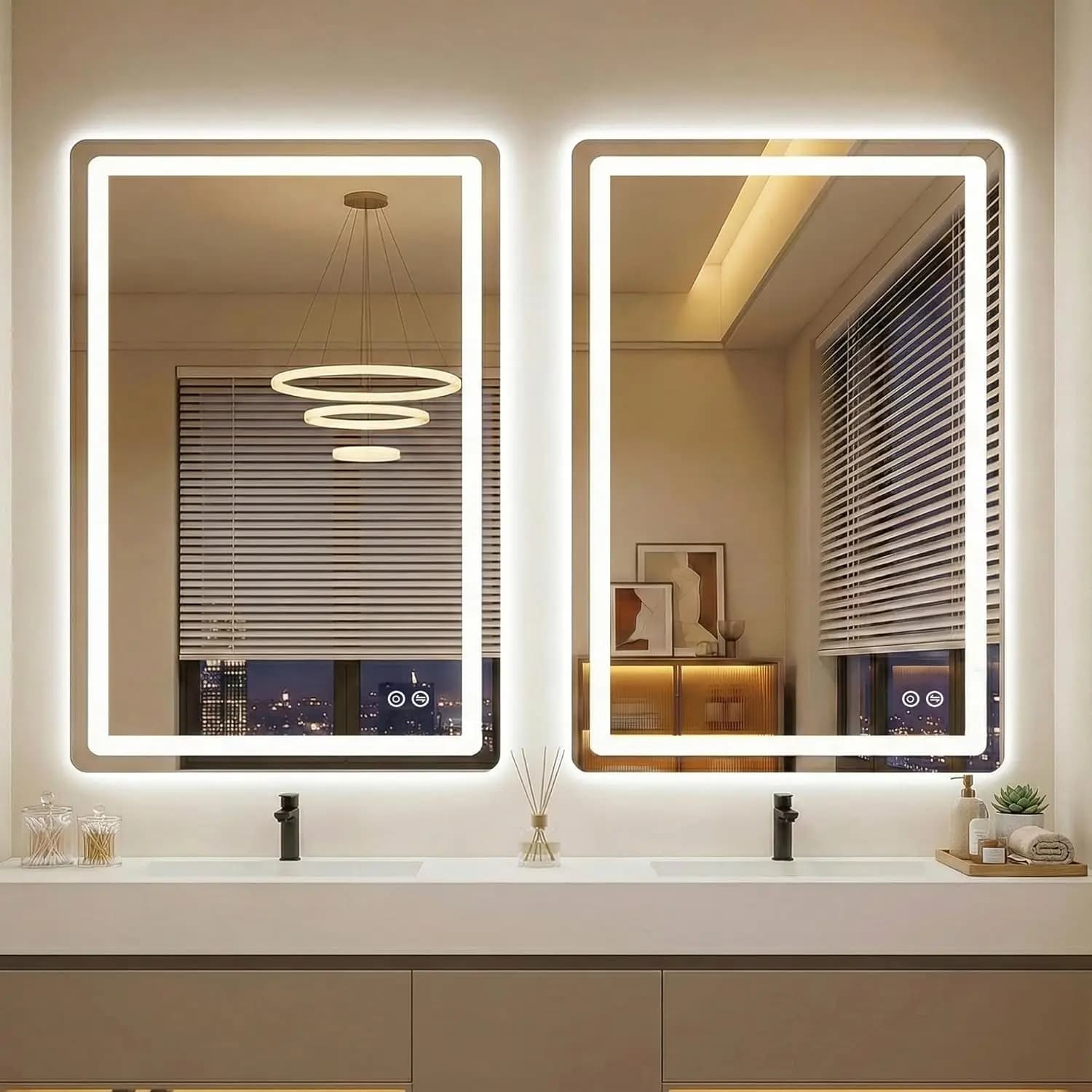 Specchio LED da Bagno con Luce, Set da 2 Pezzi 36x24 Pollici, Antiappannamento, Colori Dimmerabili, Funzione Memoria, Retroilluminato e Illuminato Frontalmente