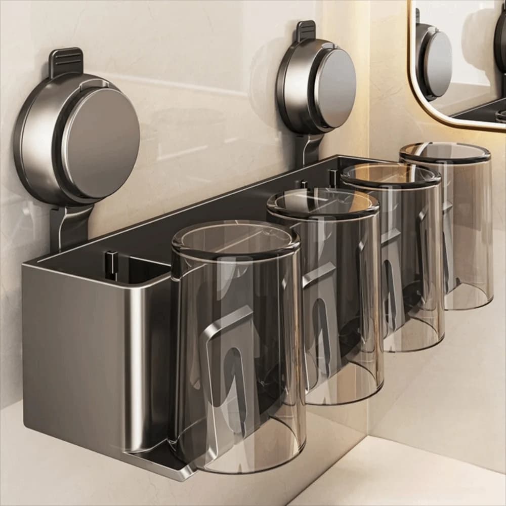 Portaoggetti per spazzolino a ventosa Gancio integrato Dispenser per dentifricio a parete con tazza riutilizzabile 2/3/4 persone