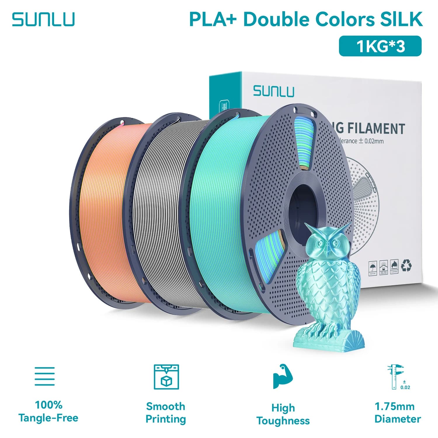 SUNLU Silk PLA PLUS 3D Filament 1.75mm Double Color Silk Textiles PLA+ Color Blending Filament for Most 3D FDM 3KG Printers