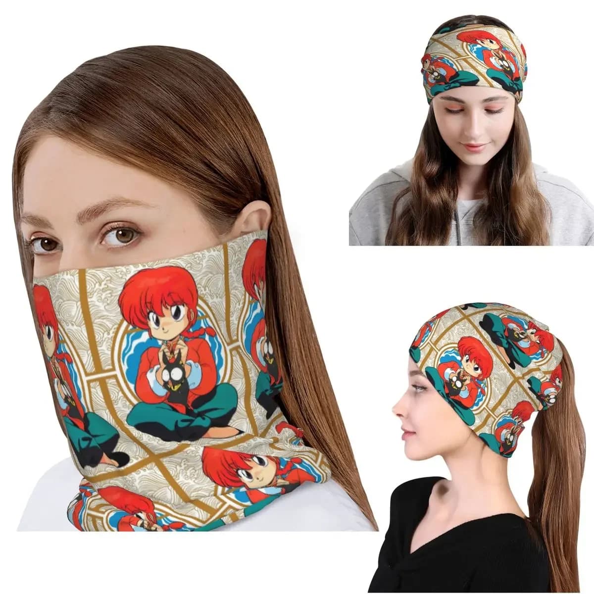 Ranma 1/2 And P-Chan Bandana Neck Cover Mask Scarf Multifunction Cycling Scarf Beanies Hat Unisex Adult Windproof