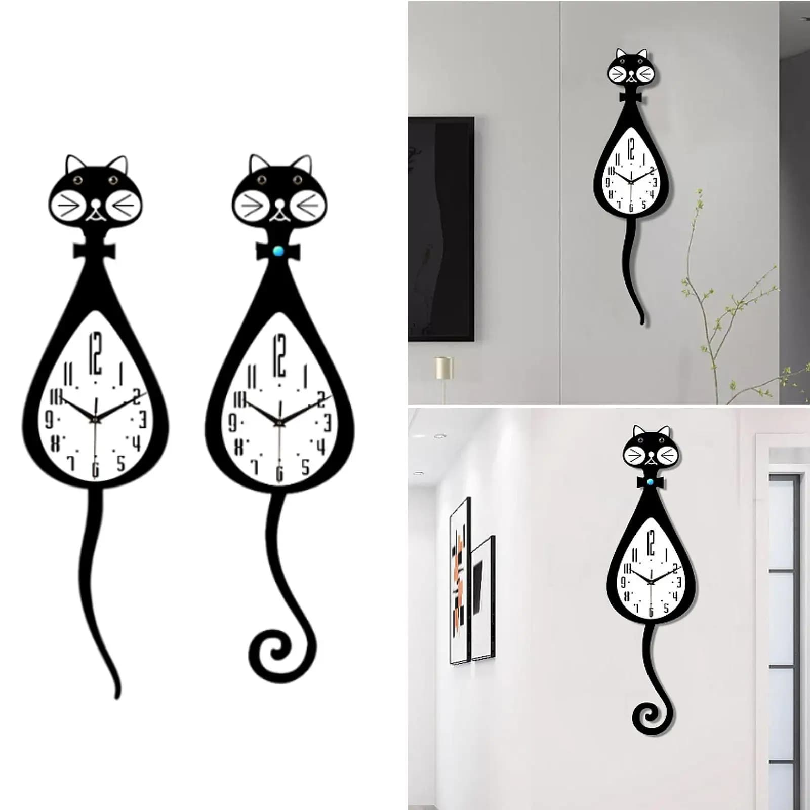 Modern cat shape wall clock without ticking for office gift design
