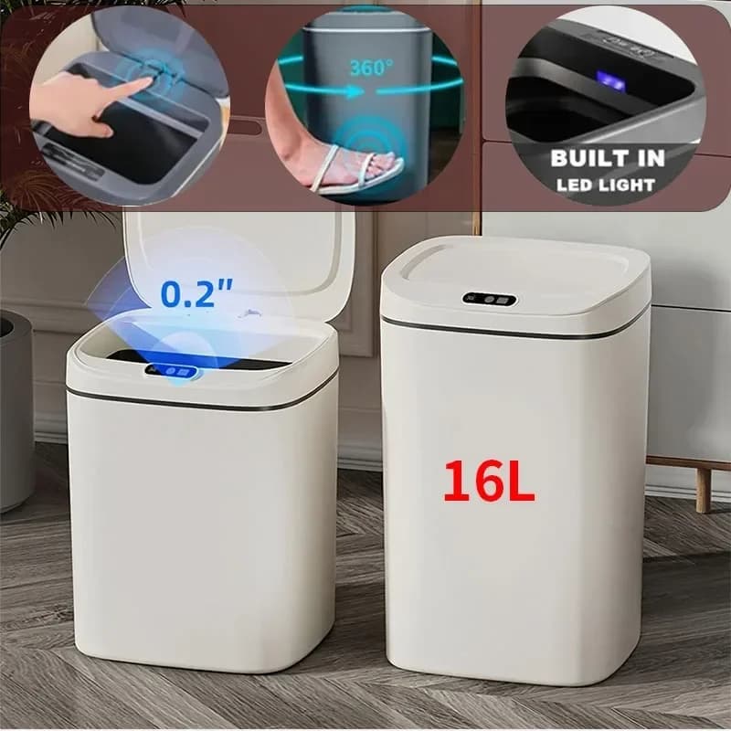 Pattumiera con sensore intelligente da 16 litri, bagno, cucina, WC, pattumiera automatica, cestino elettrico intelligente impermeabile, cestino per la casa