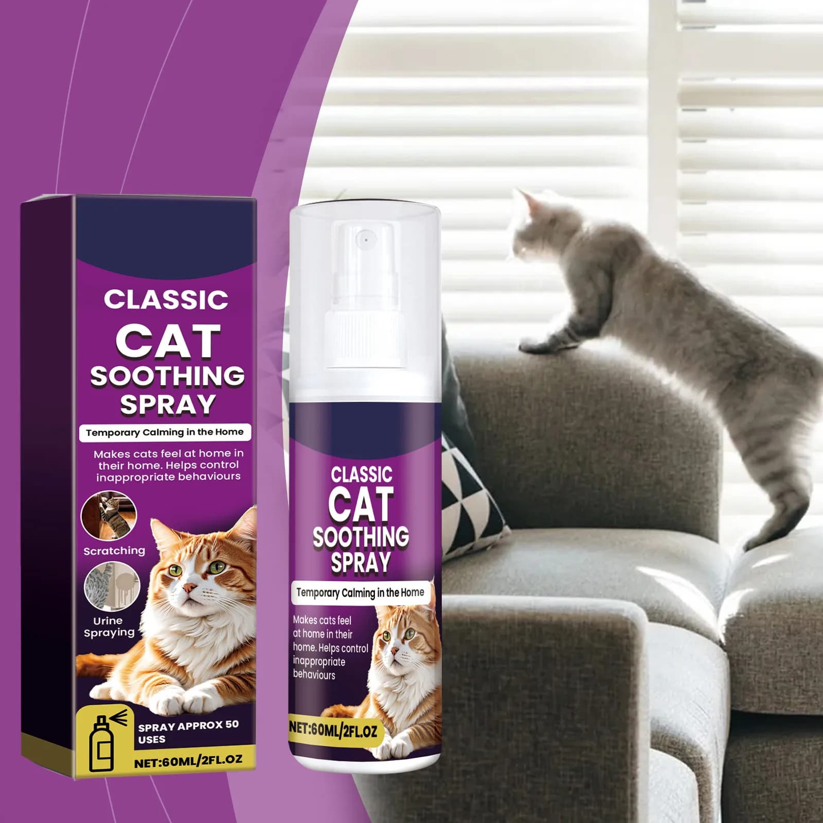Spray lenitivo per gatti da 60 ml per evitare graffiare e disturbi minerarie Ingredienti delicati Riduce i graffi Forniture per mobili