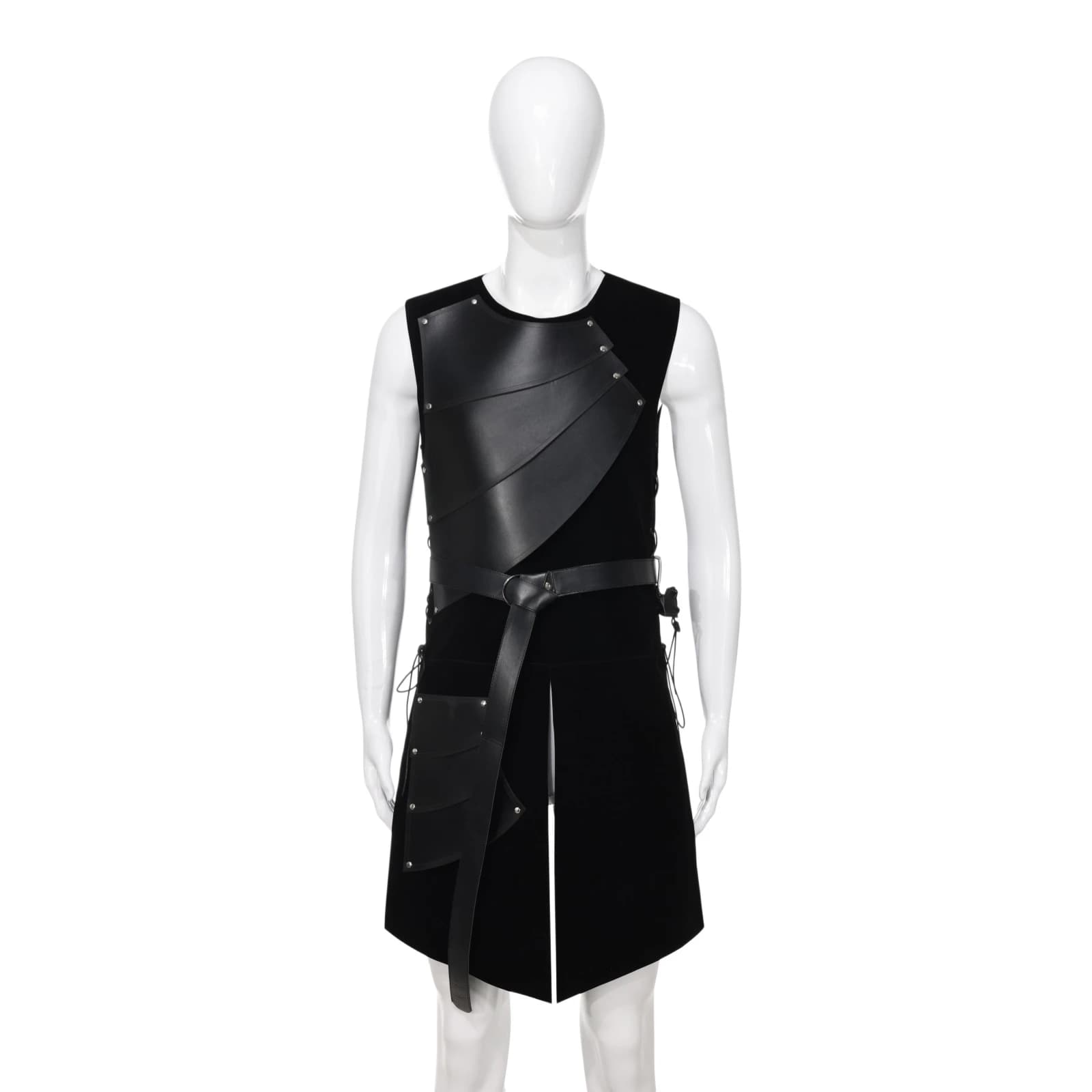 Men's Medieval Viking Archer Faux Leather Sleeveless Armor Set with Belt Horn Sheath, Medieval Cosplay Costume