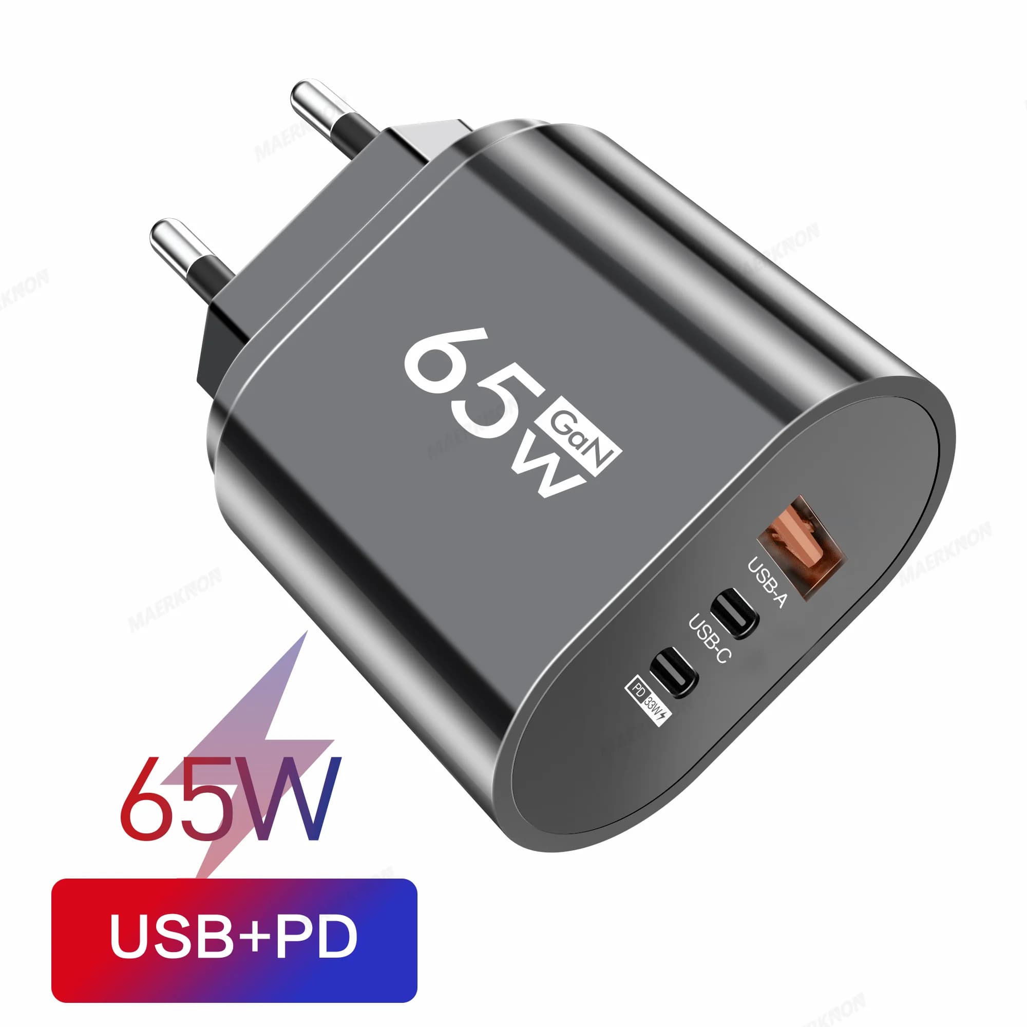 Caricatore USB Type C GaN a ricarica rapida 65W con spina EU/US, caricatore da parete Quick Charge 3.0 per iPhone, Xiaomi, Huawei, Samsung, POCO