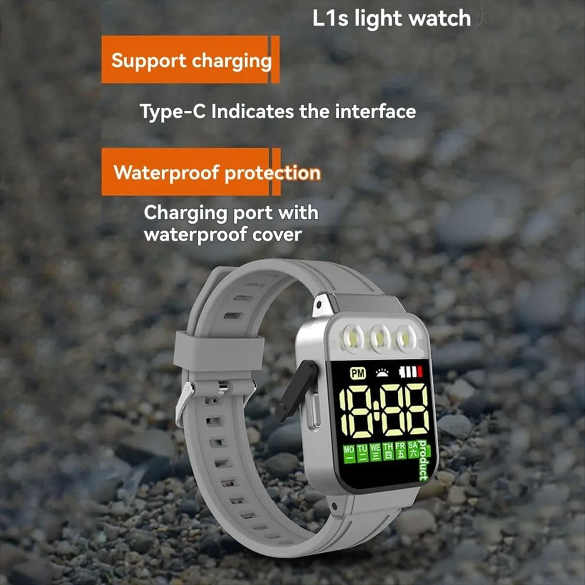 HAPPY DIAN!Sports LED Electronic Watches USB Rechargeable Flashlight Student Sport Wristwatch Lighting Watch Gifts for Man,B