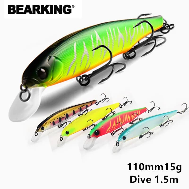 Bearking M111 Esche da pesca ad azione perfetta, 110 mm/15 g, 11 cm 15 g Dive 1.5 m Sp Minnow 12 colori colorati diversi