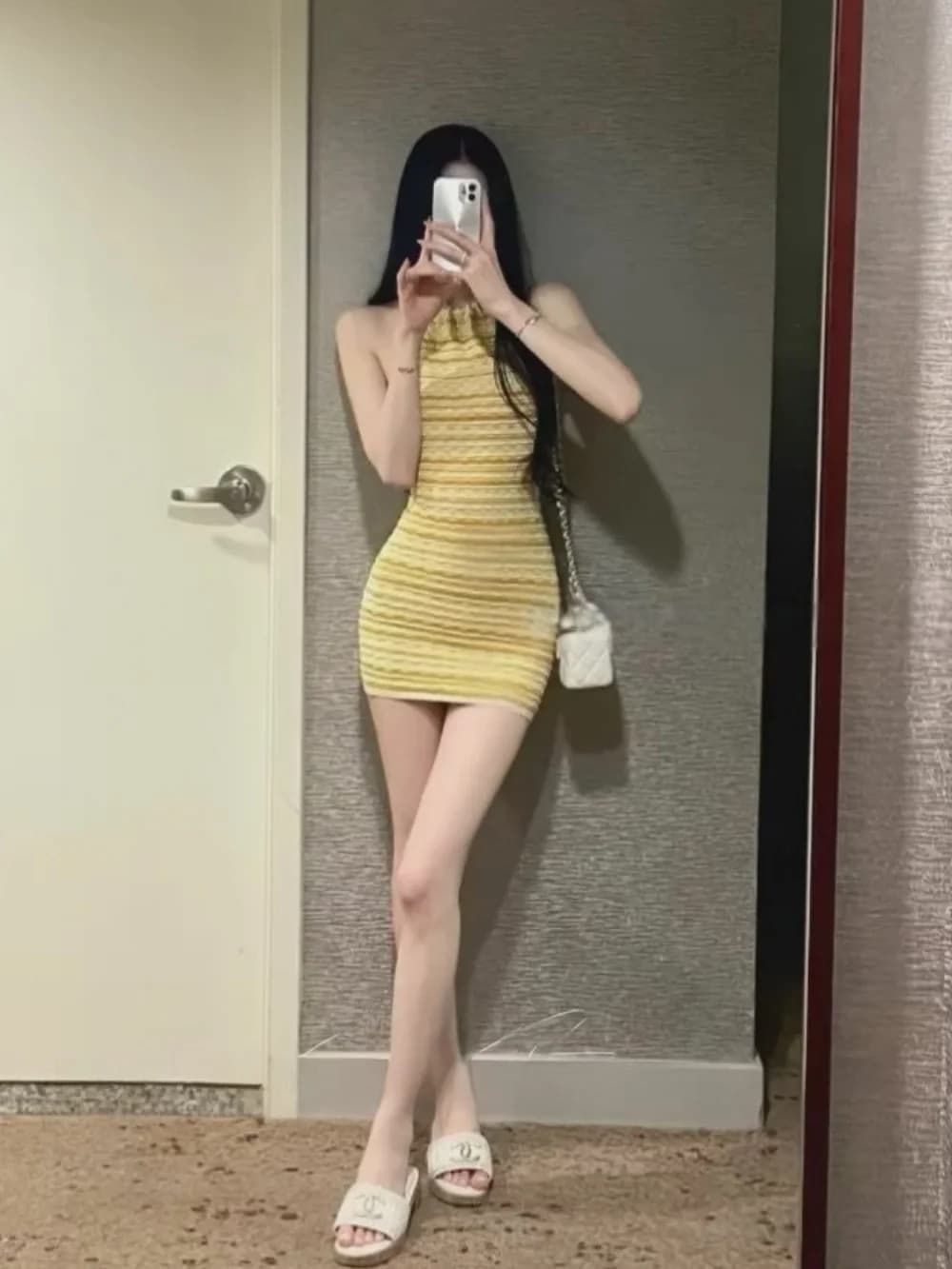 Sexy Striped Hanging Neck Dress Women's Summer Slimming Short Skirt Backless City Commute Date Party Daily Tour A-Line Skirt
