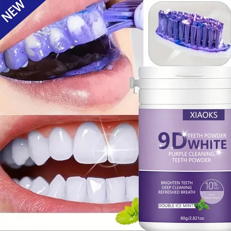 9D Purple Tooth Powder, 48-Hour Anti-Bacterial and Anti-Bad Breath Formula, Improves Tartar and Yellow Teeth, Prevents Dental Calculus, Deep Cleans and Removes Stains, Whitens Teeth, Gentle Tooth Care That Won'T Damage Enamel, Removes Coffee, Tea, and Smoke Stains, Portable for Home Use, Suitable for Both Men and Women, Teeth Whitening Care Powder, Freshens Breath and Leaves a Long-Lasting Fragrance, Fine Powder That Easily Forms Foam, Quickly Removes Tooth Stains, a Must-Have for Daily Oral Care, Enhances Tooth Whiteness and Confidence in Your Smile.