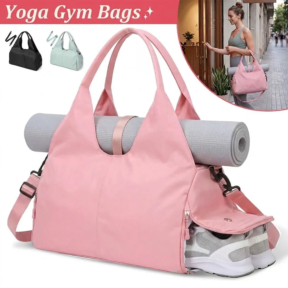 Borsa per Tappetino Yoga Portatile con Scomparto per Scarpe e Tasca per Oggetti Bagnati/Asciutti, Borsa da Palestra con Tracolla Regolabile per Viaggi Quotidiani