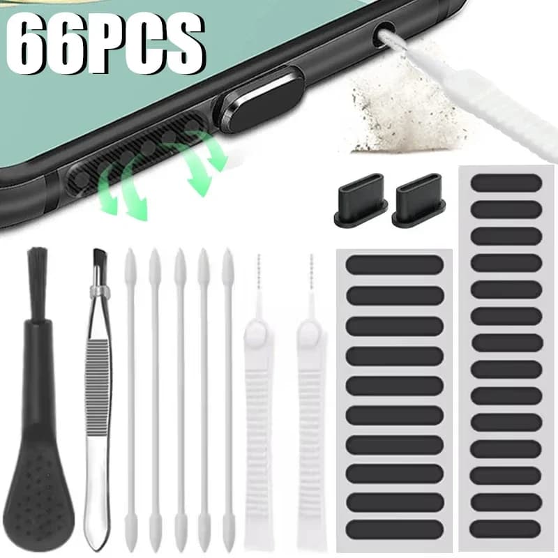 Mobile Phone Charging Port Cleaning Kit Dust Plug for iPhone 17 16 15 Samsung Xiaomi Speaker Dust Mesh Sticker Cleaner Kit Brush